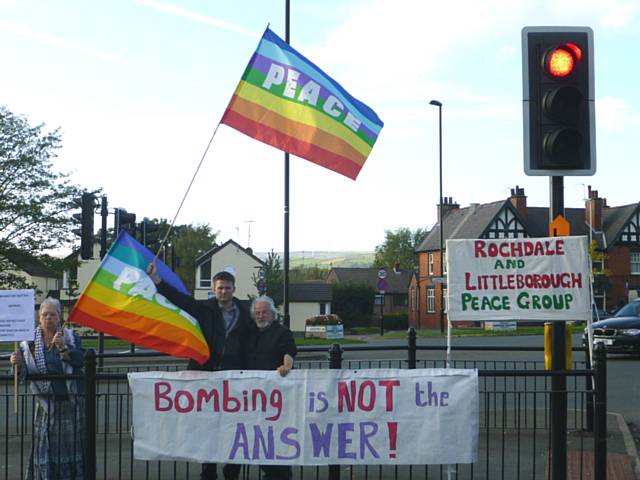 Rochdale and Littleborough Peace Group protest against the parliamentary vote to join the US-led bombing campaign in Iraq and Syria.