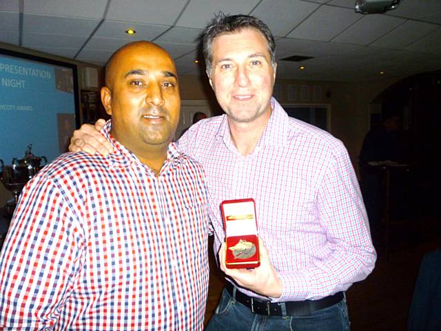 Norden Cricket Club Players' player of the year Hashum Malik with Ronnie Irani