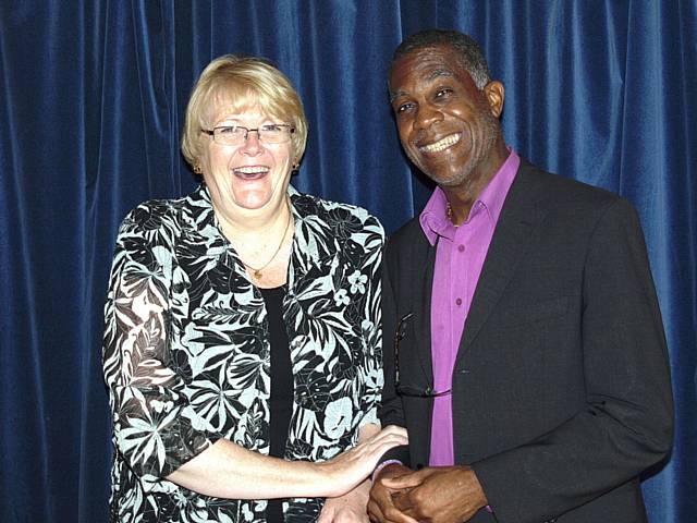 President of Rochdale Rotary Club, Irene Davidson with Michael Holding 