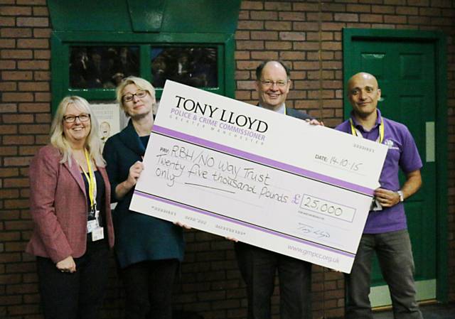 Ruth Sillence (RBH), Nicky Morris (RBH), Jim Battle (Deputy Police & Crime Commissioner) and Fida Hussain (RBH) with the presentation cheque