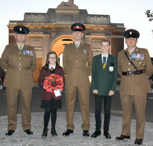 Holly Hughes (in red) at The Last Post Ceremony, Leper - Ypres, Menin Gate