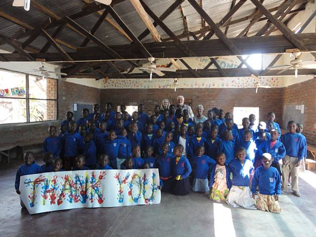 Children at the Tiyamike Mulungu Centre with their jumpers from St Peter’s Church of England Primary School