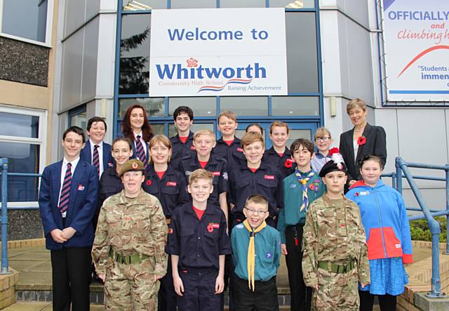Whitworth Community High School students in uniform at school on Armistice Day