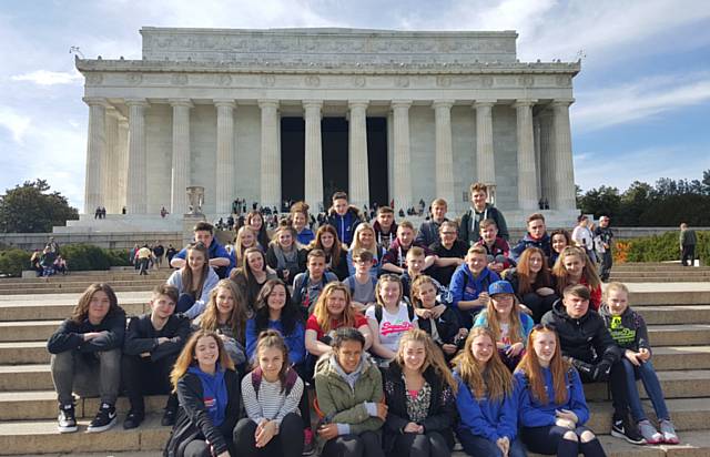 Whitworth Community High School students at the Lincoln Memorial in Washington