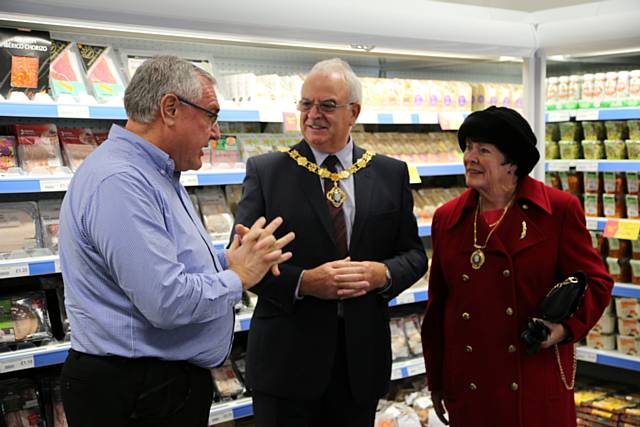 John Marren, Company Shop founder and chairman, with Mayor Ray Dutton and Mayoress Elaine Dutton