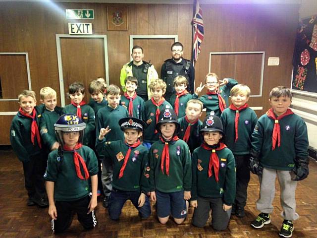 PC Ibbotson and PC Jones with Cub Scouts at St Paul's, Norden
