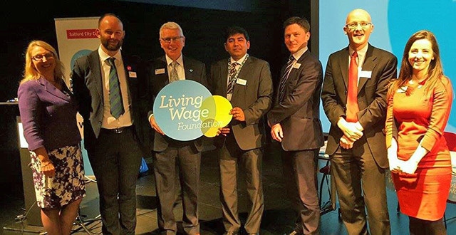 Councillor Aasim Rashid (centre) at the Living Wage Foundation campaign