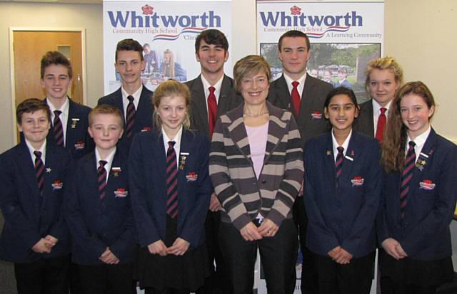 Whitworth Community High School Headteacher Gillian Middlemas with members of the school council