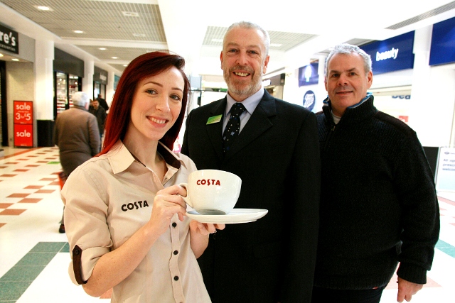 Costa Manager Ashleigh Nicholson, Exchange Manager Lorenzo O’Reilly and Council Leader Richard Farnell