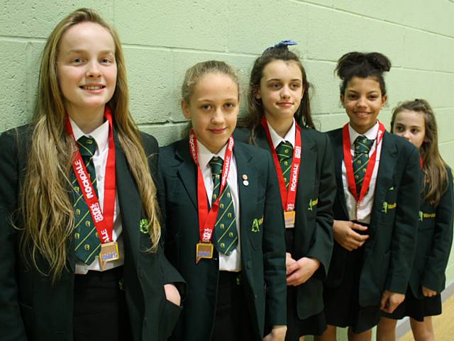 Wardle Academy's Athletics Girls Team: Holly Murray, Ellie Bernard, Emma Blair, Ebony Gill, Minnie Barnes, Fern Lord