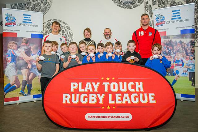 Mayfield Junior Players with Foundation coaches James Tilley, Andy Harland and Danny Bridge plus Julie Bowmer from Charity Patron – TrimLyne Fruit Bars