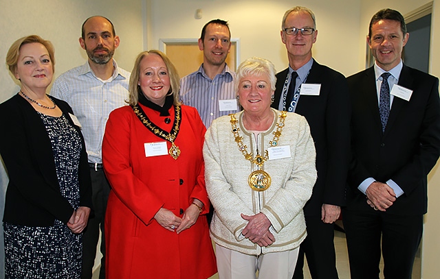 Christine Doffin (HCA), Tom Burr (Scientific and Technical Director), Mayoress Beverley Place, Damian Cooke (RDA), Mayor Carol Wardle, Steve Rumbelow (Rochdale Council Chief Executive) and David Ward