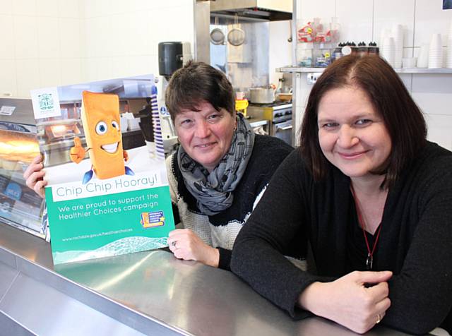 Healthier Choices Manager Clare McNicol (right) with Keren White at Chippylicious, Littleborough.