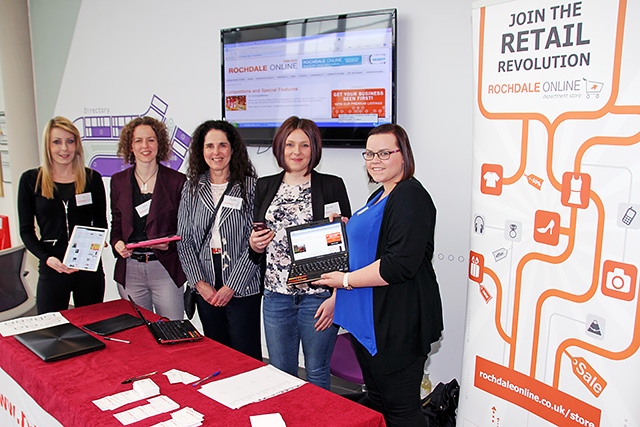 The Rochdale Online Team (Liz Munday, Claire Blanthorn, Pauline Journeaux, Harriet Jackson and Amy Westlake) at the Rochdale Digital Festival