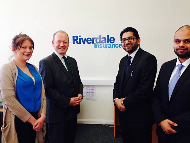 Simon Danczuk, Asif Khan and staff at the opening of Riverdale Insurance 