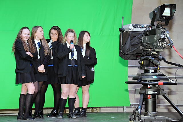 Students take part in news reading at the Rochdale Skills Event