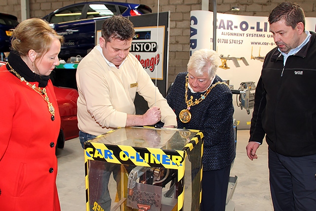 Mayor Carol Wardle getting hands-on at the Car-O-Liner UK stand at the Rochdale Skills Event