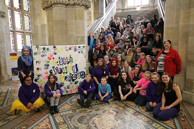 Group shot of people at the RBH Young Voices birthday event at Rochdale Town Hall