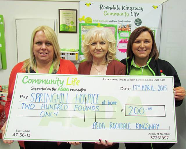 Lisa Casey, Asda Store Manager, Mrs Rita Bradshaw, Chair of the Friends of Springhill Hospice at Home and Amanda Hughes Community Life Champion