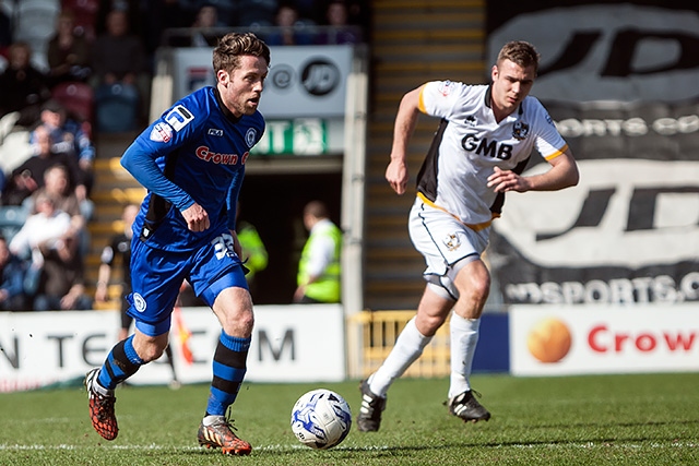 Tom Kennedy playing for Rochdale against Port Vale in April 2015