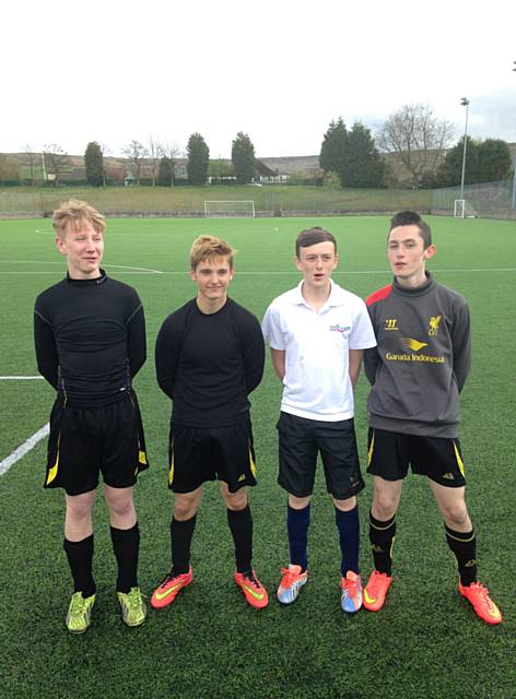 Year 10s from Whitworth Community High School who refereed an inter-school match, from left, Connor Whitworth, Marcus Mangan, Brandon Bull and Scott Connelan.