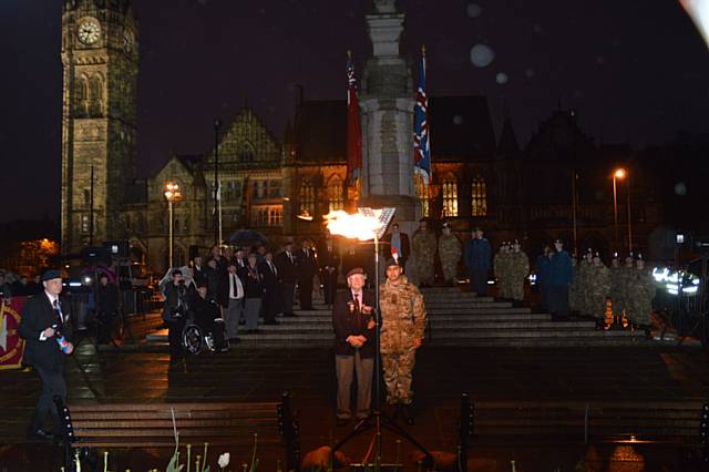 CSM Rahees Ramzan assisted WW11 Veteran Arnold ‘Arnie’ Hutchinson light the Beacon to Commemorate VE Day – 70th Anniversary