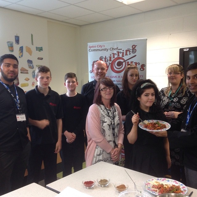Year 10 students at Brownhill Learning Community with chef Afruj Chowdhury, Stella Oldham, Brownhill Learning Community, Ben Ingham, Safeguard Group Education and Community Lead 
