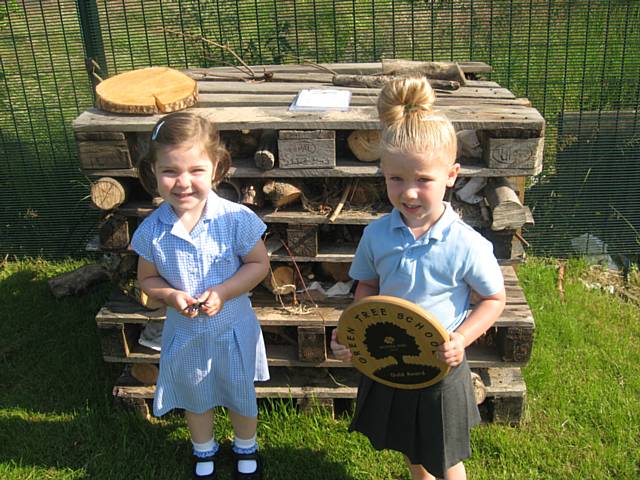 Children form St John with St Michael CE Primary School with the Bug Hotel and their Gold Award