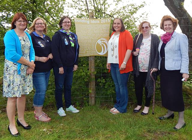 Katie Haigh (second from the right) and Michelle Wood (third from the right), alongside Guiding Idols from the same County, and Region President Suzie Reynold (right)