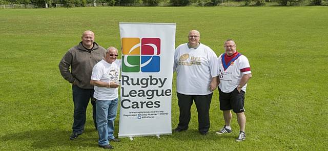 RFL CEO Nigel Wood at the launch of the Founders Walk 2015, Alex Murphy OBE, Adam Fogarty and Garry Schofield OBE 