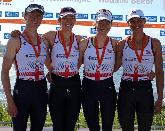 Emily Craig from University of London Boat Club and Brianna Stubbs and Eleanor Piggott both from Wallingford Rowing Club, Ruth Walczak, Hollingworth Lake Rowing Club (3rd from left)