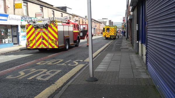 Fire engines and an ambulance at the scene of the fire at Tweedale Street