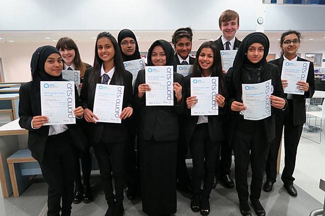 Falinge Park High School students who received their Arts Award certificates