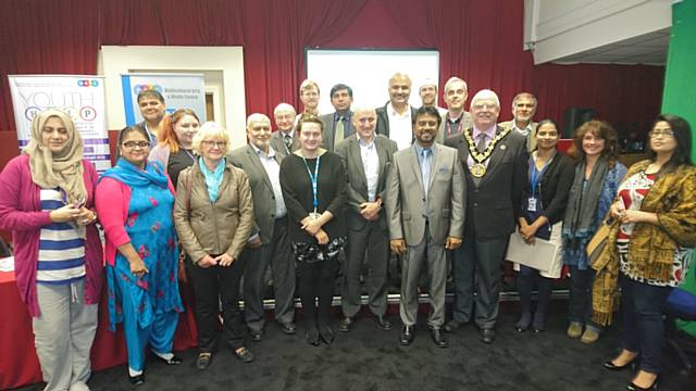 Mayor Ray Dutton, Dr Chris Duffy and guests at the launch of the Multicultural Arts and Media Centre Wellbeing Cafe