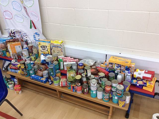 Hamer Community Primary School harvest donation to Rochdale Foodbank 