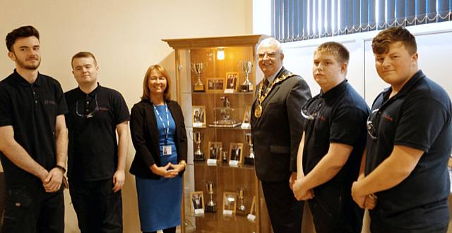 The Mayor of Rochdale, Ray Dutton with Jill Nagy, Chief Executive of Rochdale Training, and apprentices