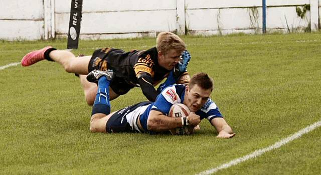 Rhys Carruth after a 90 metre try: Rochdale Mayfield 50 - 16 Wath Brow Hornets