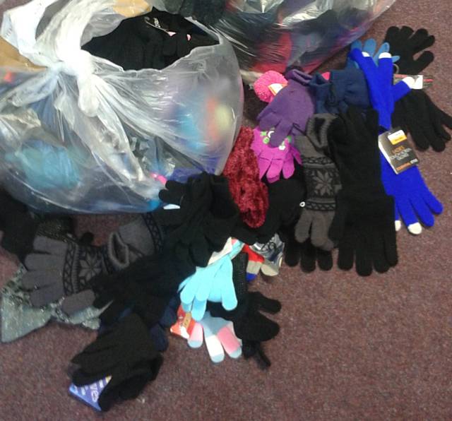 Some of the gloves donated to Tekoa House, Rochdale