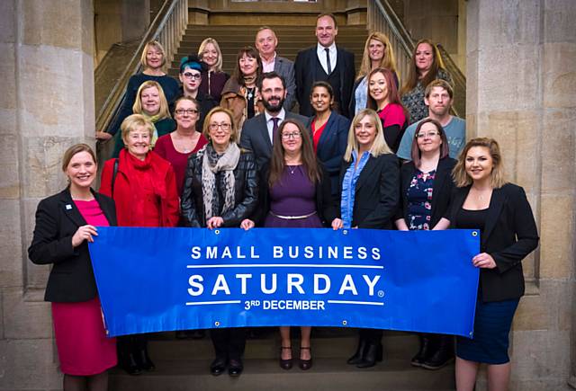 Small Business Saturday Ambassador Ruth Pringle with some of the Rochdale 30 Front left: Small Business Saturday Ambassador Ruth Pringle with some of the Rochdale 30