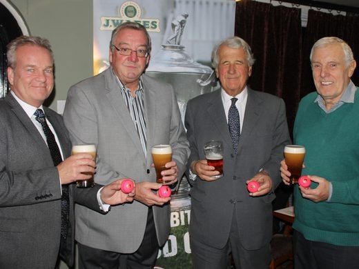 Richard Lees-Jones along with brewery  & PCL officials celebrate the Cup draw