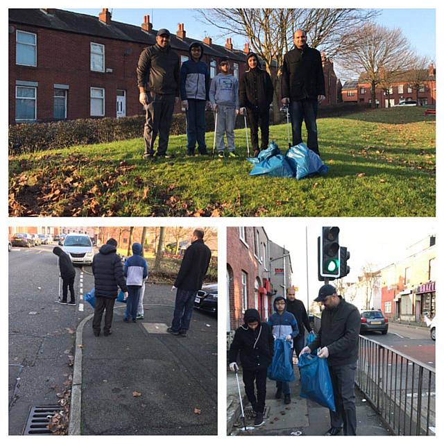 Rochdale members of Ahmadiyya Muslim Youth Manchester North street cleaning 
