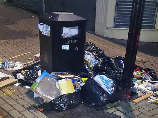 Rubbish dumped around the bin near The Walk