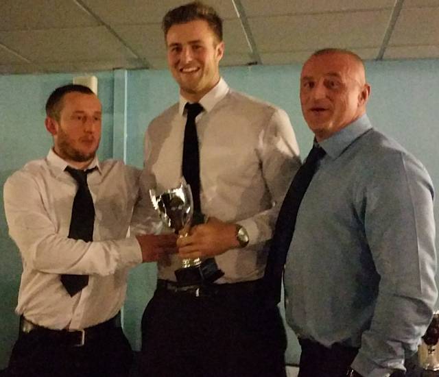 Sam Butterworth and Matt Calland with last seasons player of the year Paul Brearley