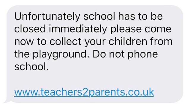 The text message to parents of pupils at Tonacliffe Primary School