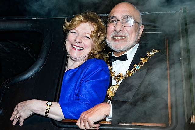 Mayor and Mayoress of Rochdale, Surinder and Cecile Biant, aboard the Flying Scotsman