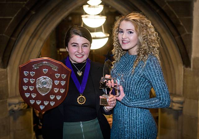 Tabitha Rusden and Amelia Betham proudly display their trophies as MYP and Deputy MYP