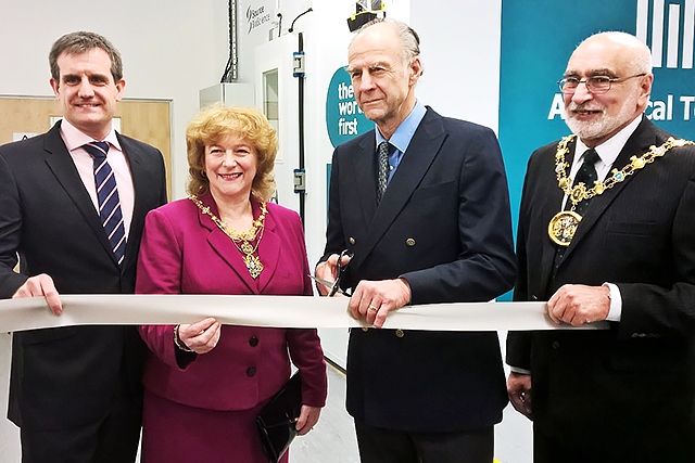 Dr Nick Ash, CEO of Source BioScience, Mayoress Cecile Biant, Sir Ranulph Fiennes and Mayor Surinder Biant