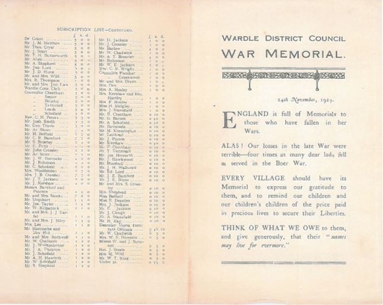 Wardle Urban District Council made sure those from the area who died in the two World wars received a fitting memorial