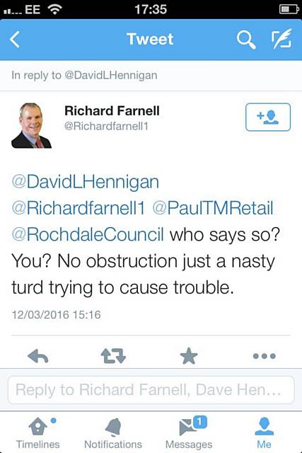 Turd tweet by Councillor Richard Farnell