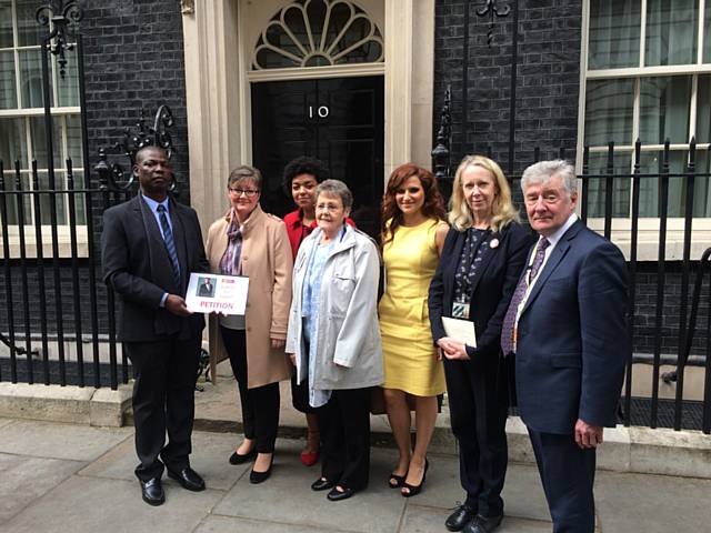 Joseph Brown-Lartey’s family at 10 Downing Street with Liz McInnes MP and Tony Lloyd
